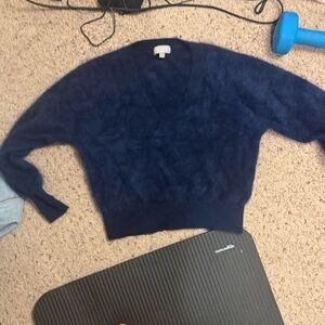 J Crew Women's Navy Blue V-Neck Sweater brushed cashmere